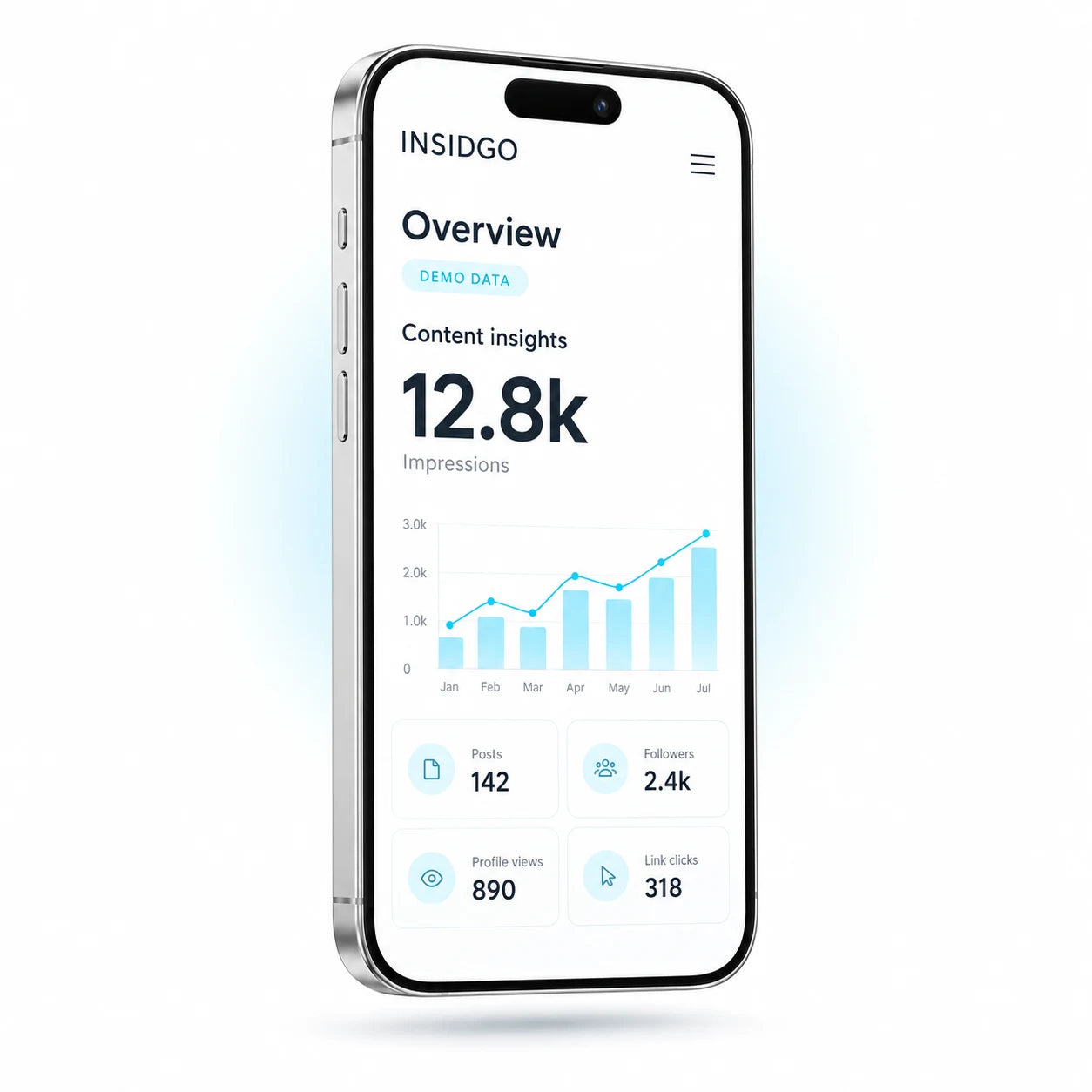 Silver phone with an illustrative INSIDGO screen